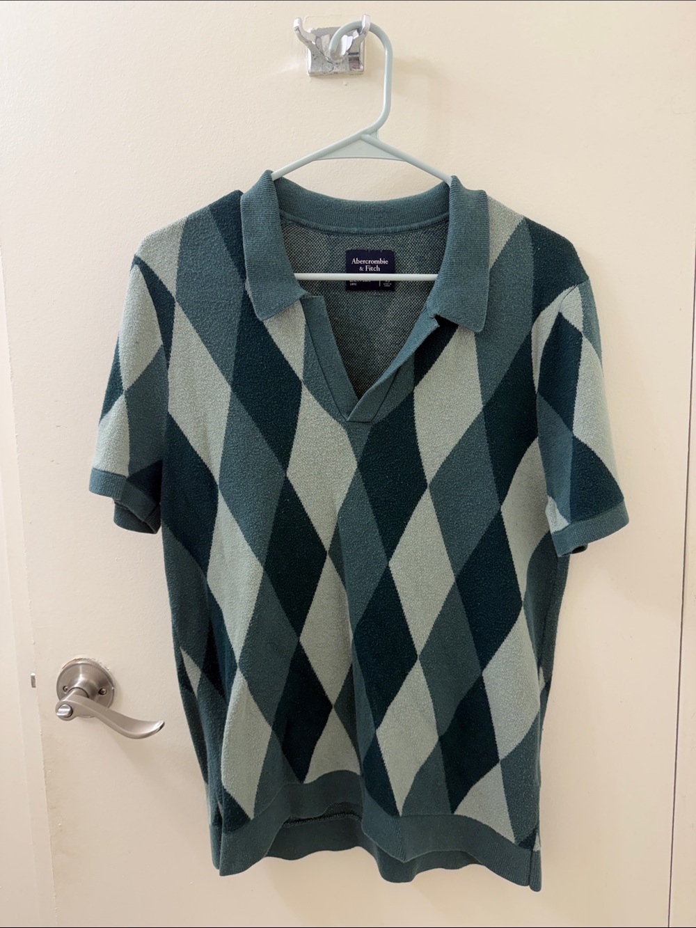 Abercrombie & Fitch Teal and Mint Argyle Polo Sweater